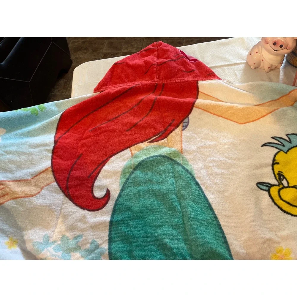 Disney Princess Ariel The Little‎ Mermaid Hooded Towel Kids Blue Red Flounder